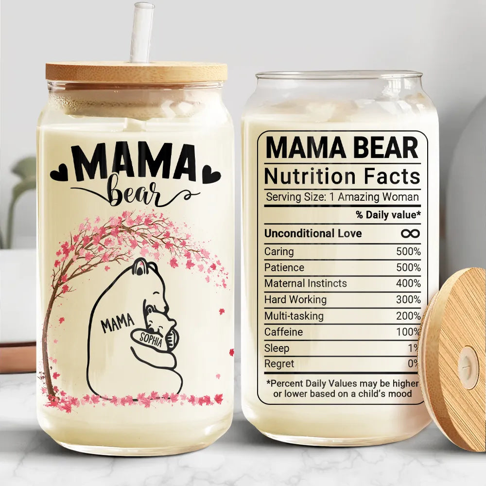 Mama Bear Nutrition Facts - Personalized Clear Glass Can