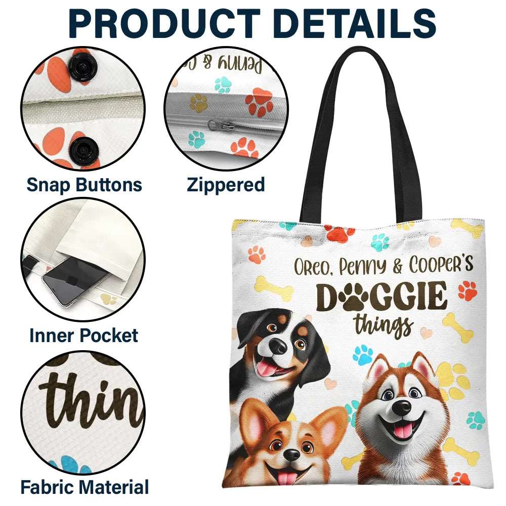 Dog Lovers,Dog Mom,Travel,Happy - Doggie Things 3D Effect Dogs - Personalized Zippered Canvas Bag