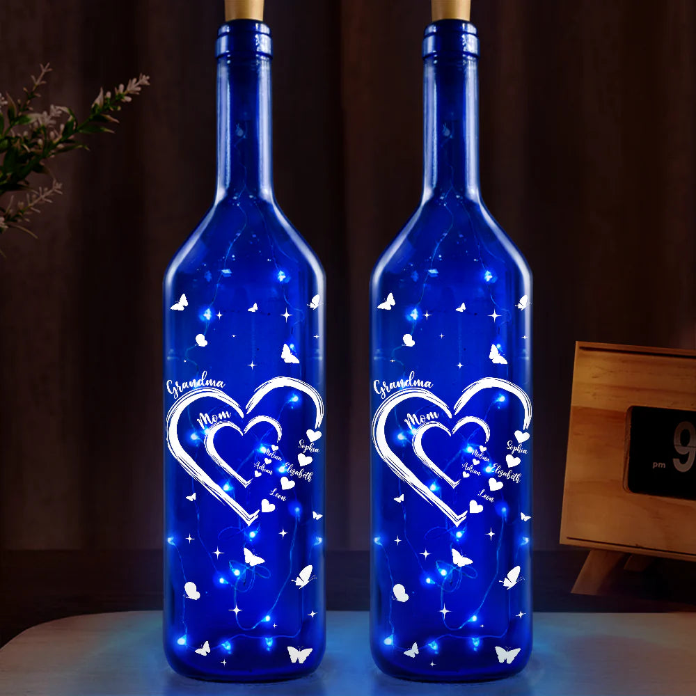 Mom's Grandma's Sweethearts - Personalized Blue Bottle Light