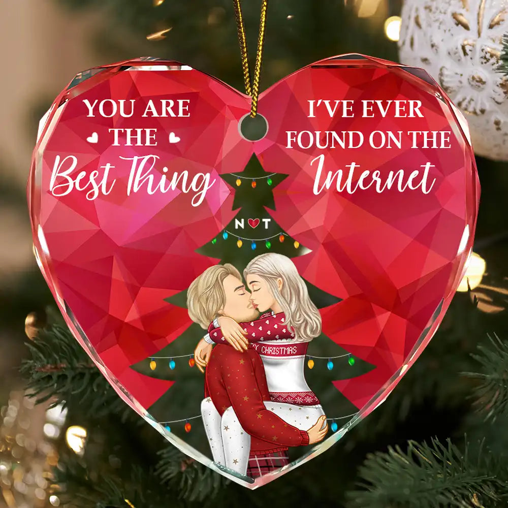You Are The Best Thing Christmas Couples - Personalized Heart Shaped Glass Ornament