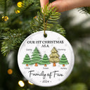 First Christmas As A Family Of Three - 3D Inflated Effect Printed Ornament, Personalized Circle Ceramic Ornament