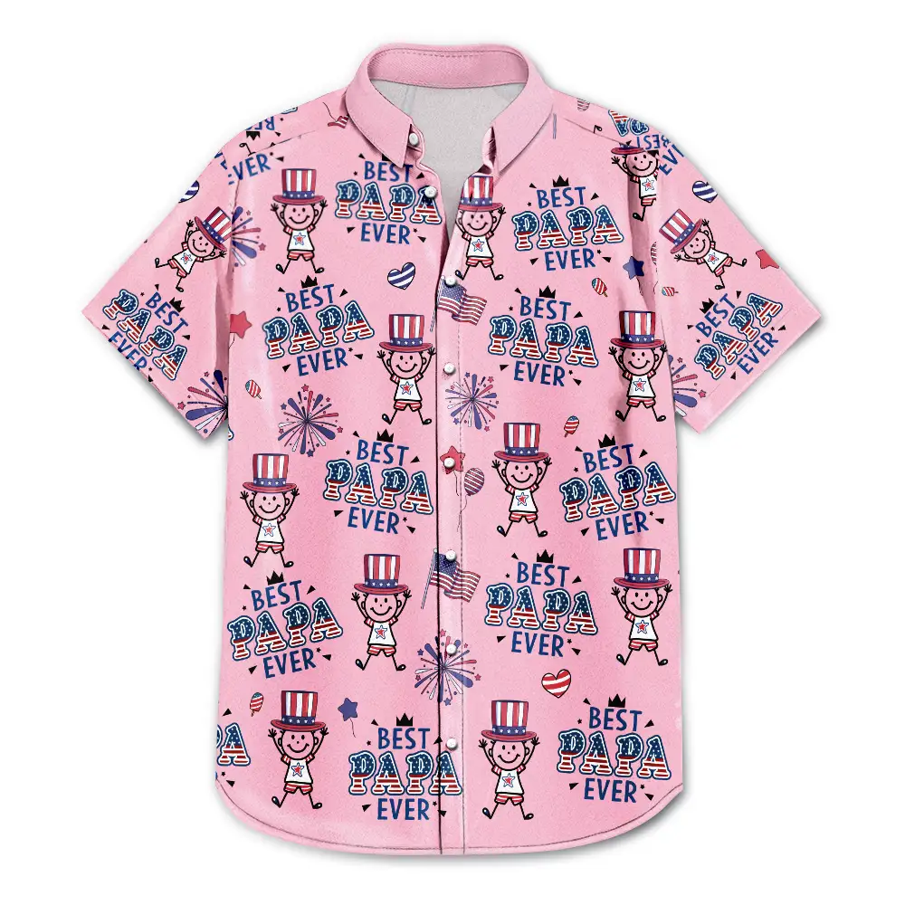 Gift For Father,Gift For Grandpa,Independence Day,Happy,Top Market,Icon,Playful - America Dad Papa Festive Pattern - Personalized Hawaiian Shirt