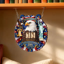 America 250th, Independence Day, Family, Proud, Custom Text - 3D Effect Eagle Wreath America 250th Anniversary - Personalized Hanging Tracker Sign