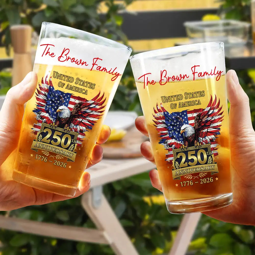 America 250th,Independence Day,Gift For Yourself,Proud,Icon - America 250th Anniversary US Proud Patriotic Eagle - Personalized Beer Glass