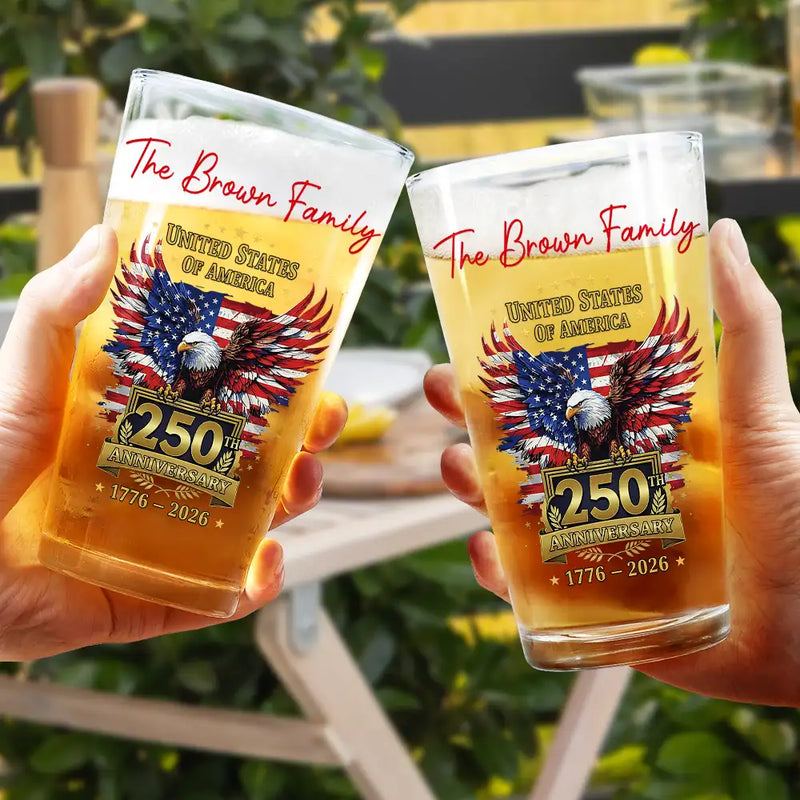 America 250th,Independence Day,Gift For Yourself,Proud,Icon - America 250th Anniversary US Proud Patriotic Eagle - Personalized Beer Glass