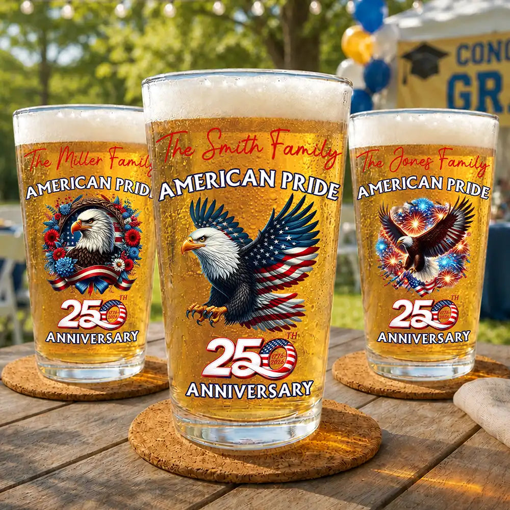 America 250th,Independence Day,Gift For Yourself,Proud,Icon - America 250th Anniversary US Proud Patriotic Eagle - Personalized Beer Glass