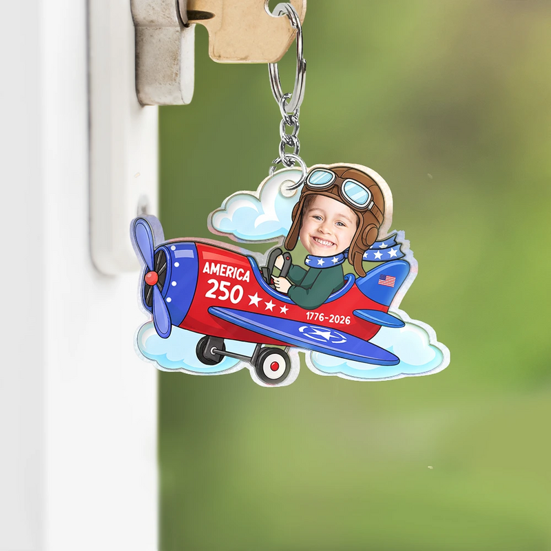 America 250th, Custom Photo, Independence Day, Parents, Adorable, Cut-Face Photo - Custom Photo America 250 Lookin' Fly Baby - Personalized Cutout Acrylic Keychain