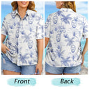 Custom Photo, Beach, Art Design, Summer, Family, Playful, Photo - Pencil Sketch - Remove BG - Custom Photo Pencil Sketch Toile De Jouy Pattern Family Pet Friend - Personalized Hawaiian Shirt