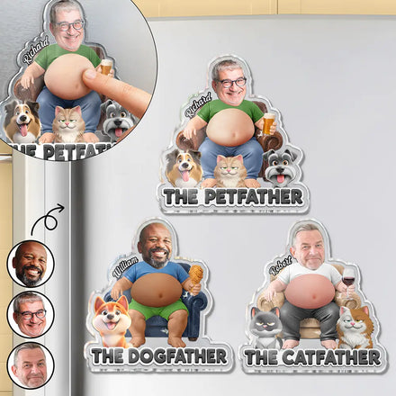 Custom Photo Dad Bod Dog Cat Lovers - Personalized Squishy Acrylic Fridge Magnet