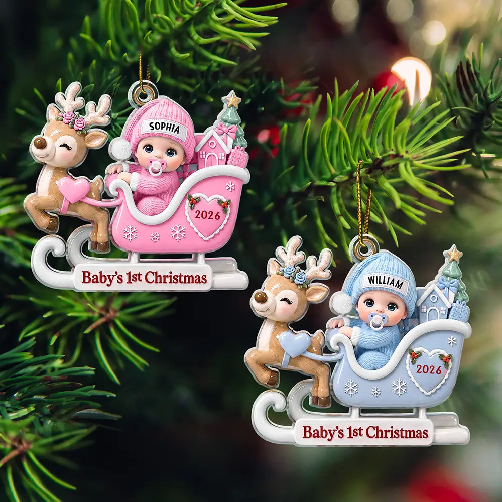 Adorable,New Mom,Christmas,Gift For Mother - Baby In Sleigh First Christmas - Personalized Custom Shaped Acrylic Ornament
