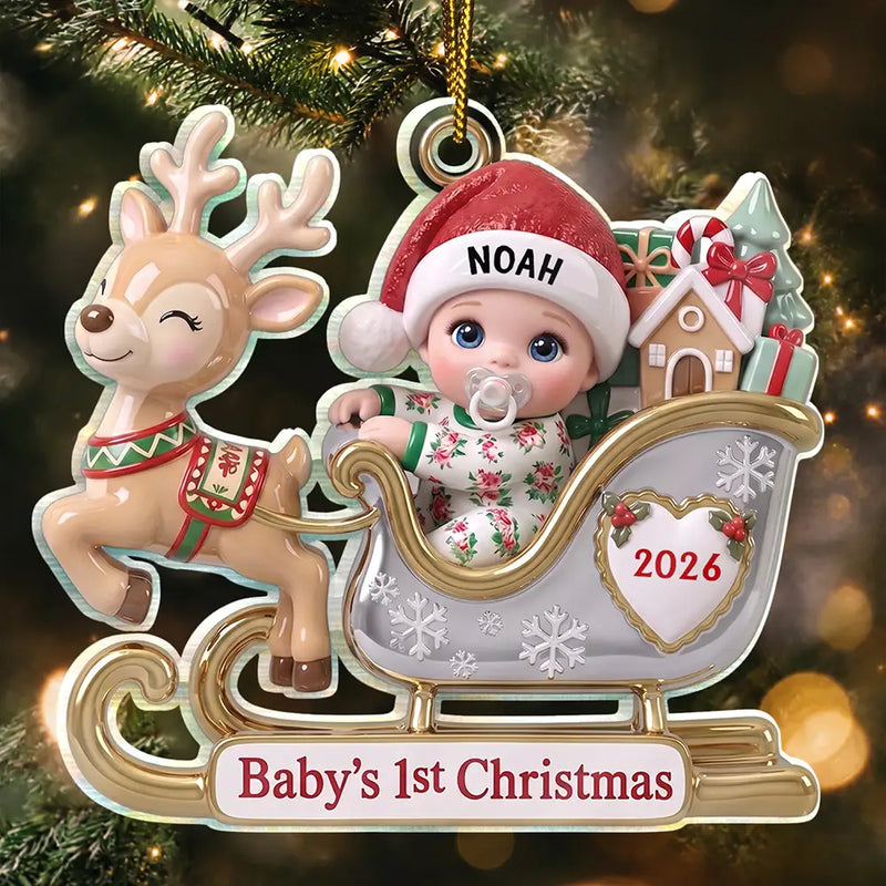 Adorable,New Mom,Christmas,Gift For Mother - Baby In Sleigh First Christmas - Personalized Custom Shaped Acrylic Ornament