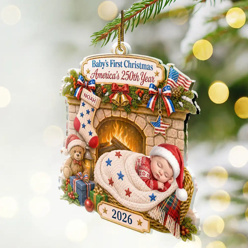 Adorable,Independence Day,Art Design,New Mom,America 250th,Christmas,Gift For Mother,Photo - Sleeping Dog Cat Baby - Custom Photo Sleeping Baby First Christmas America 250th Anniversary - Personalized Custom Shaped Acrylic Ornament