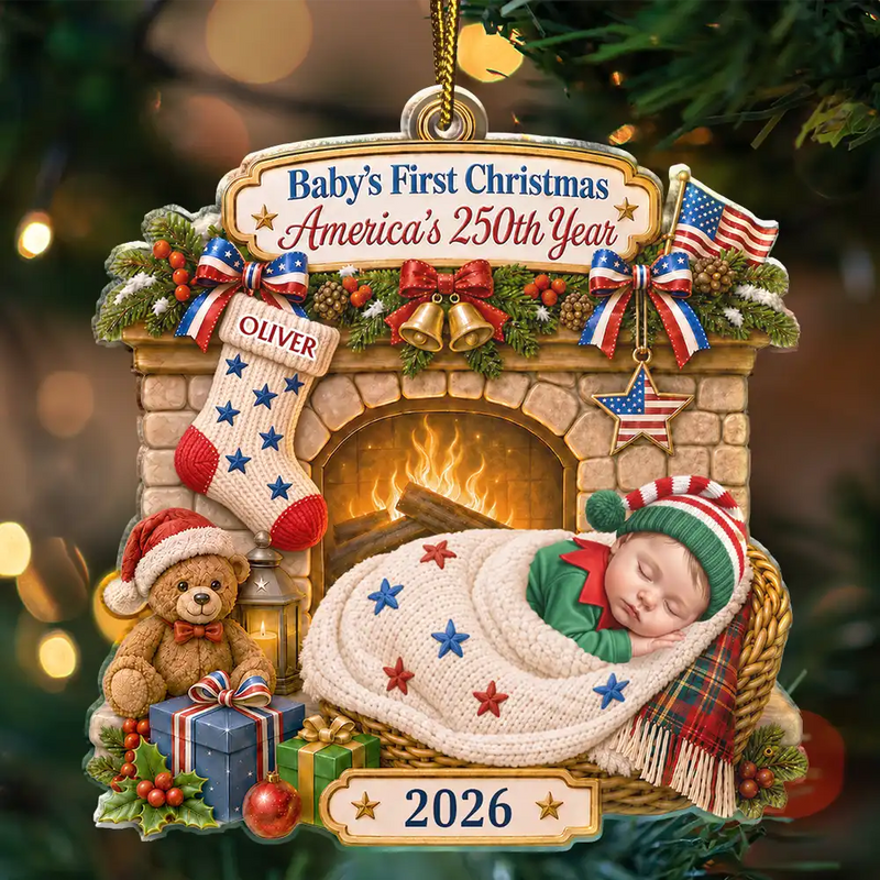 Adorable,Independence Day,Art Design,New Mom,America 250th,Christmas,Gift For Mother,Photo - Sleeping Dog Cat Baby - Custom Photo Sleeping Baby First Christmas America 250th Anniversary - Personalized Custom Shaped Acrylic Ornament