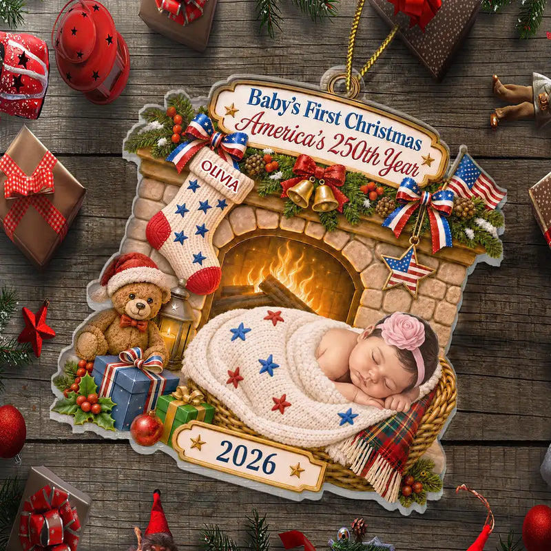 Adorable,Independence Day,Art Design,New Mom,America 250th,Christmas,Gift For Mother,Photo - Sleeping Dog Cat Baby - Custom Photo Sleeping Baby First Christmas America 250th Anniversary - Personalized Custom Shaped Acrylic Ornament