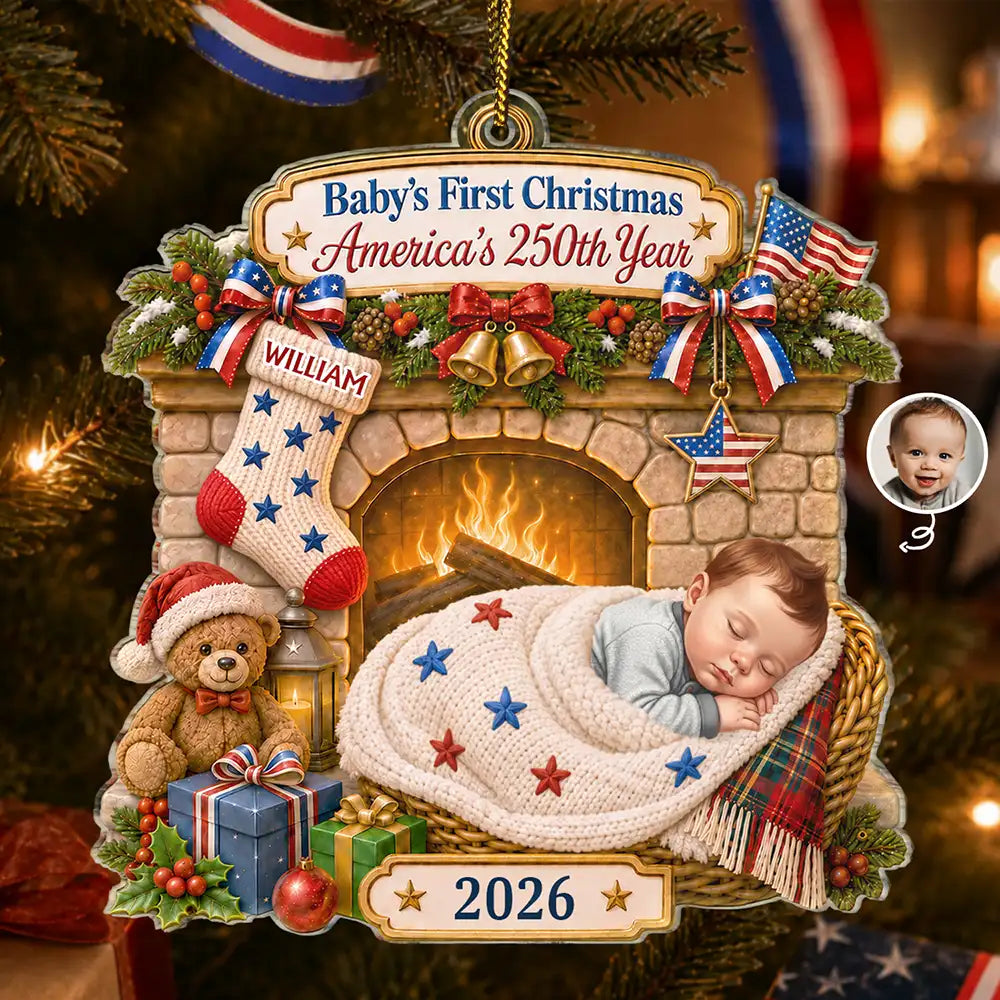 Adorable,Independence Day,Art Design,New Mom,America 250th,Christmas,Gift For Mother,Photo - Sleeping Dog Cat Baby - Custom Photo Sleeping Baby First Christmas America 250th Anniversary - Personalized Custom Shaped Acrylic Ornament