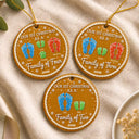 Parents,Christmas,Icon,Happy - First Christmas As A Family Of Four Footprints Cookie - Personalized Circle Ceramic Ornament