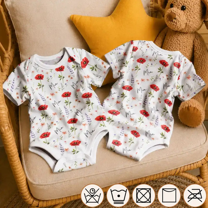 Adorable,New Mom,Gift For Mother,Icon - Birth Flower Pattern With Name Gift For New Mom New Baby - Personalized Baby Bodysuit