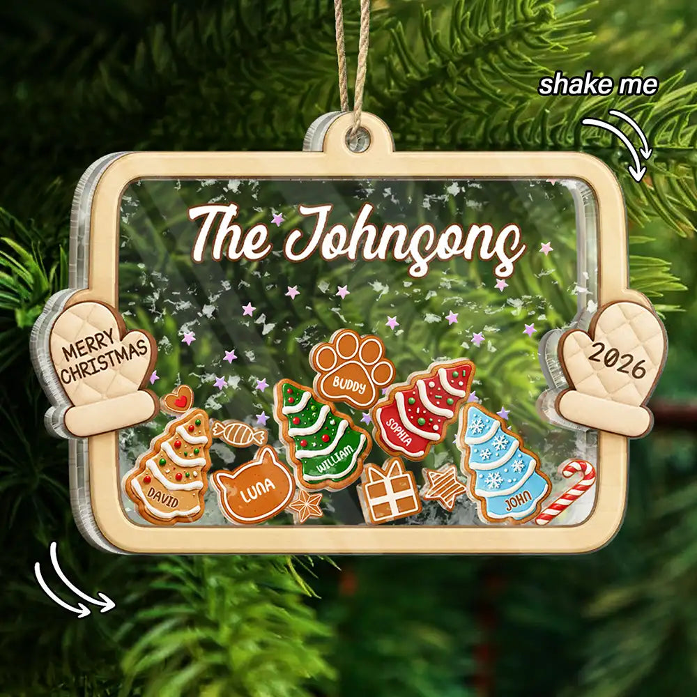 Gingerbread Family With Pet Family Keepsake - Personalized 3-Layered Acrylic Shaker Ornament