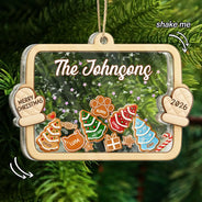 Playful, Christmas, Family, Icon - Gingerbread Family With Pet Family Keepsake - Personalized 3-Layered Acrylic Shaker Ornament