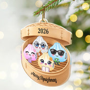 Sentimental,Christmas,Family,Icon - Cute Dumpling Family Squishy Hunting Crew - Personalized Custom Shaped Acrylic Ornament