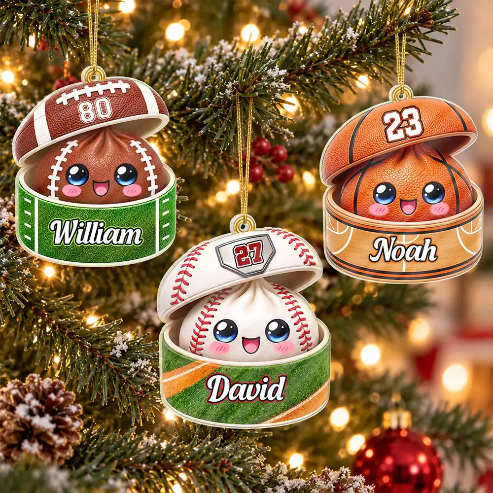 Baseball,Playful,Christmas,Gift For Kids,Icon - Cute Squishy Dumpling Ball Sport Gift For Kids - Personalized Custom Shaped Acrylic Ornament