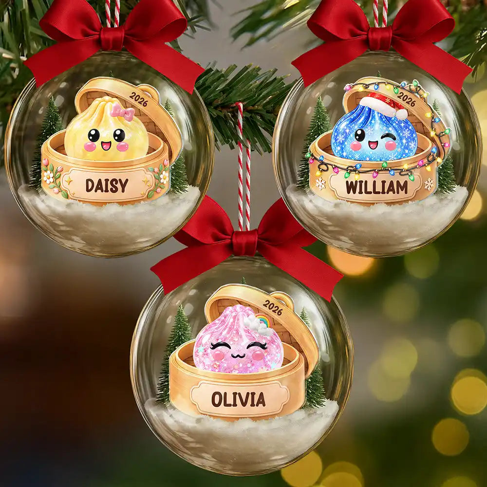 Playful,Christmas,Gift For Kids,Icon - Custom Name Kawaii Dumpling Christmas Keepsake Gift For Kids - Personalized 3D Acrylic Ball Ornament