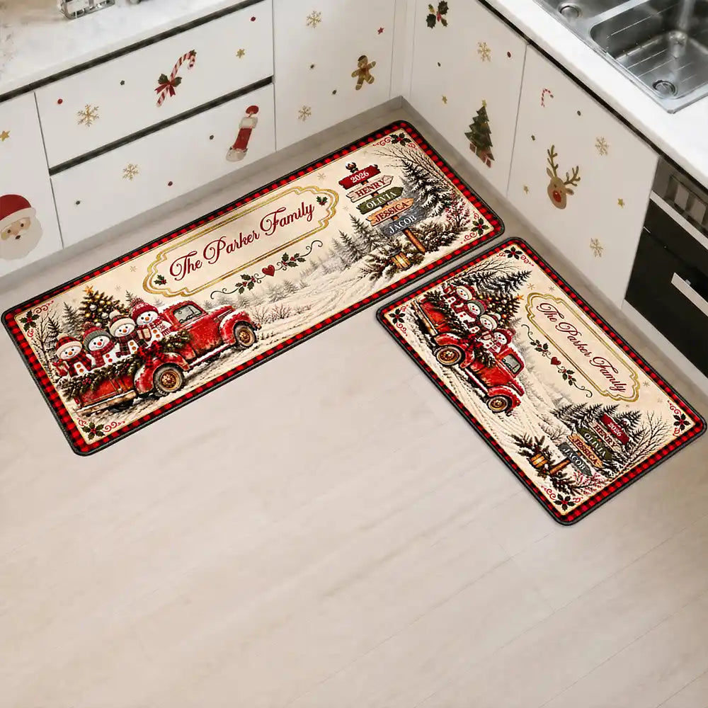 Sentimental,Christmas,Family,Icon - Custom Family Name Snowman Christmas - Personalized Runner Rug