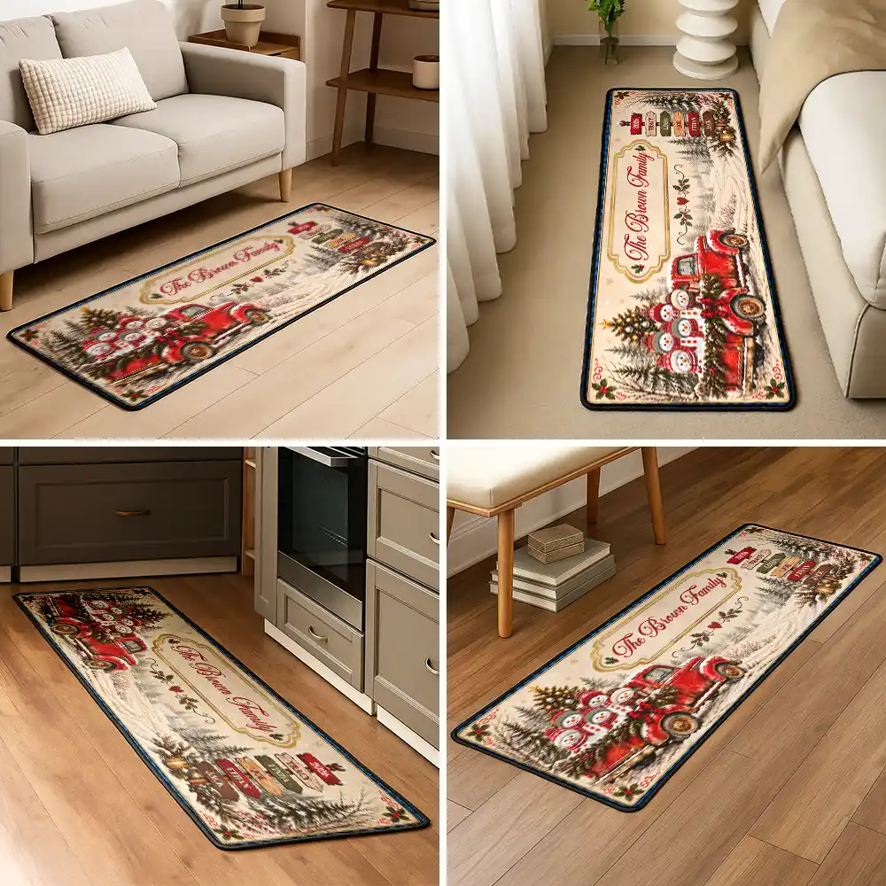 Sentimental,Christmas,Family,Icon - Custom Family Name Snowman Christmas - Personalized Runner Rug