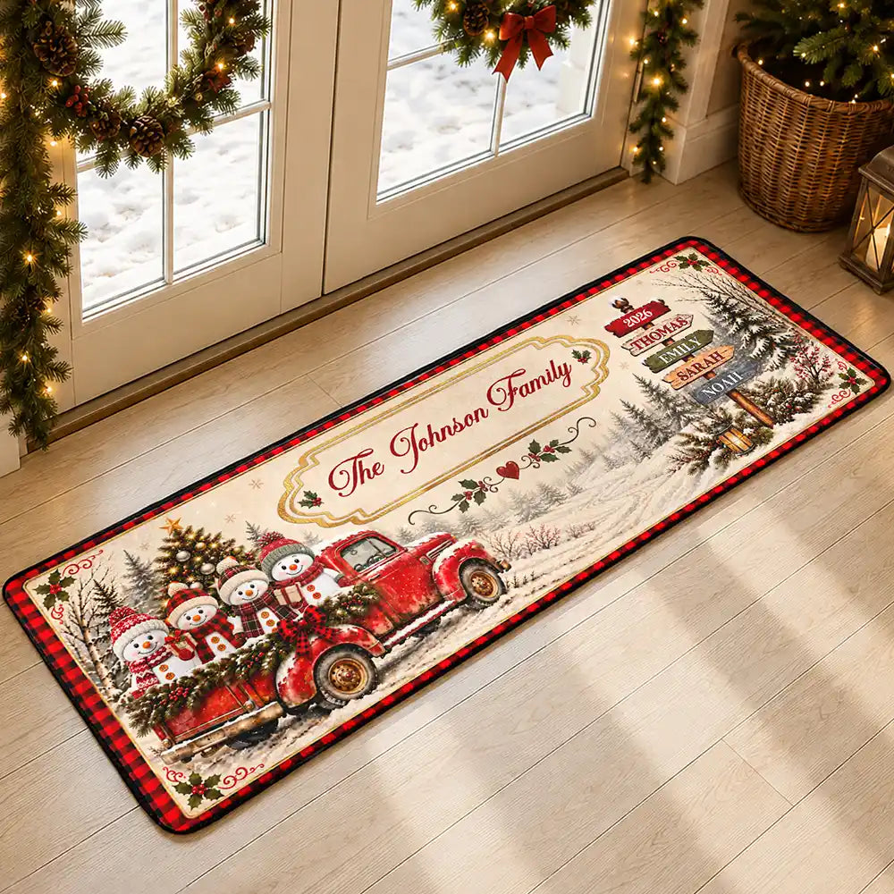 Sentimental,Christmas,Family,Icon - Custom Family Name Snowman Christmas - Personalized Runner Rug