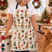 Art Design,Christmas,Custom Photo,Happy,Pet Lovers,Photo - Christmas Accessories 3D Cartoon Pet - Christmas Gift For Pet Mom - Personalized Custom Photo Pet Name Festive Pattern Apron