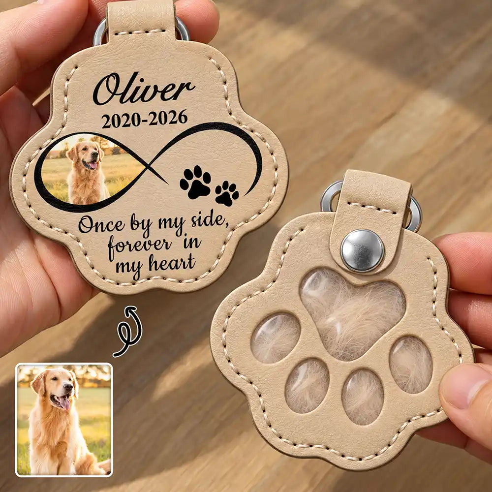 Memorial Keepsake Gift For Pet Mom - Personalized Custom Photo Infinity Paw Pet Fur Keychain