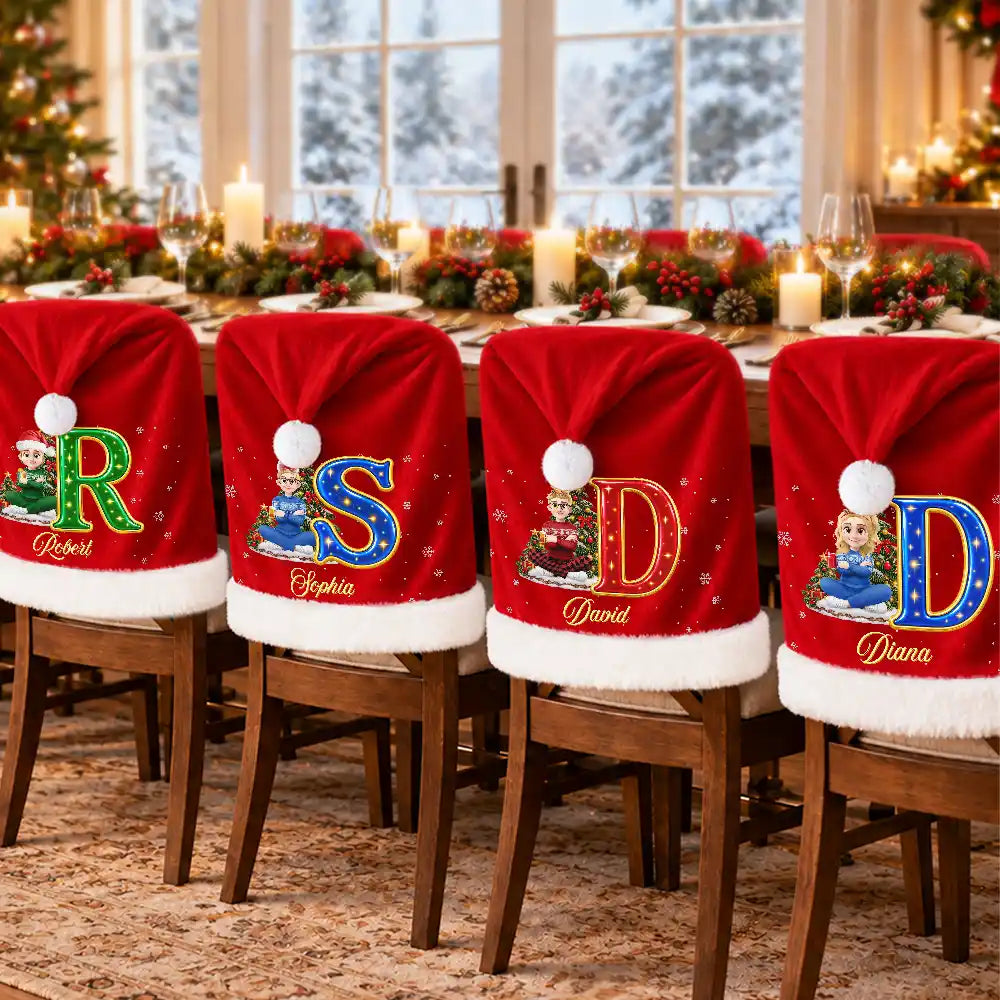 Christmas, Family, Happy, Vector - Christmas Table Decor Gift For Family - Personalized Cartoon Character Chair Cover