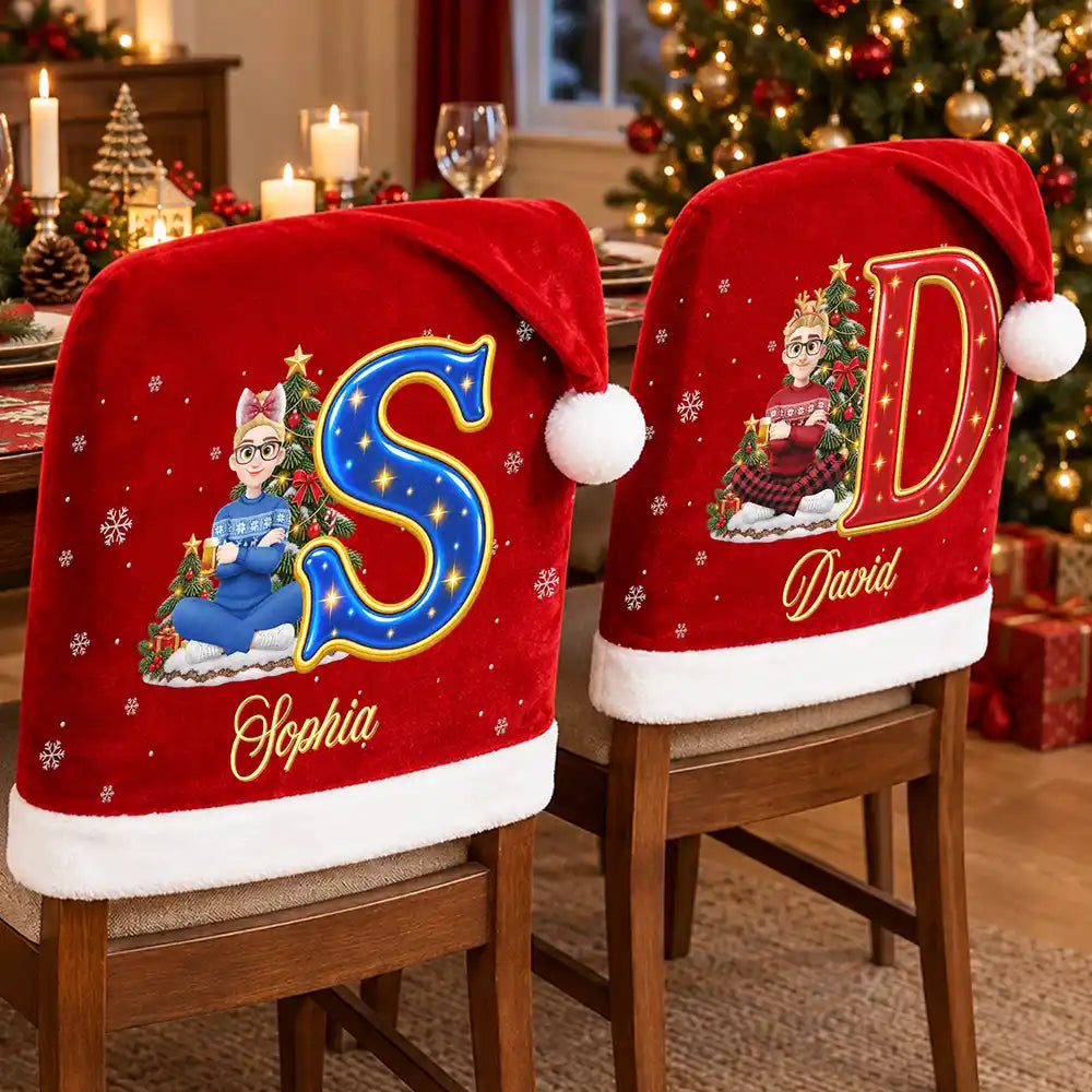 Christmas, Family, Happy, Vector - Christmas Table Decor Gift For Family - Personalized Cartoon Character Chair Cover