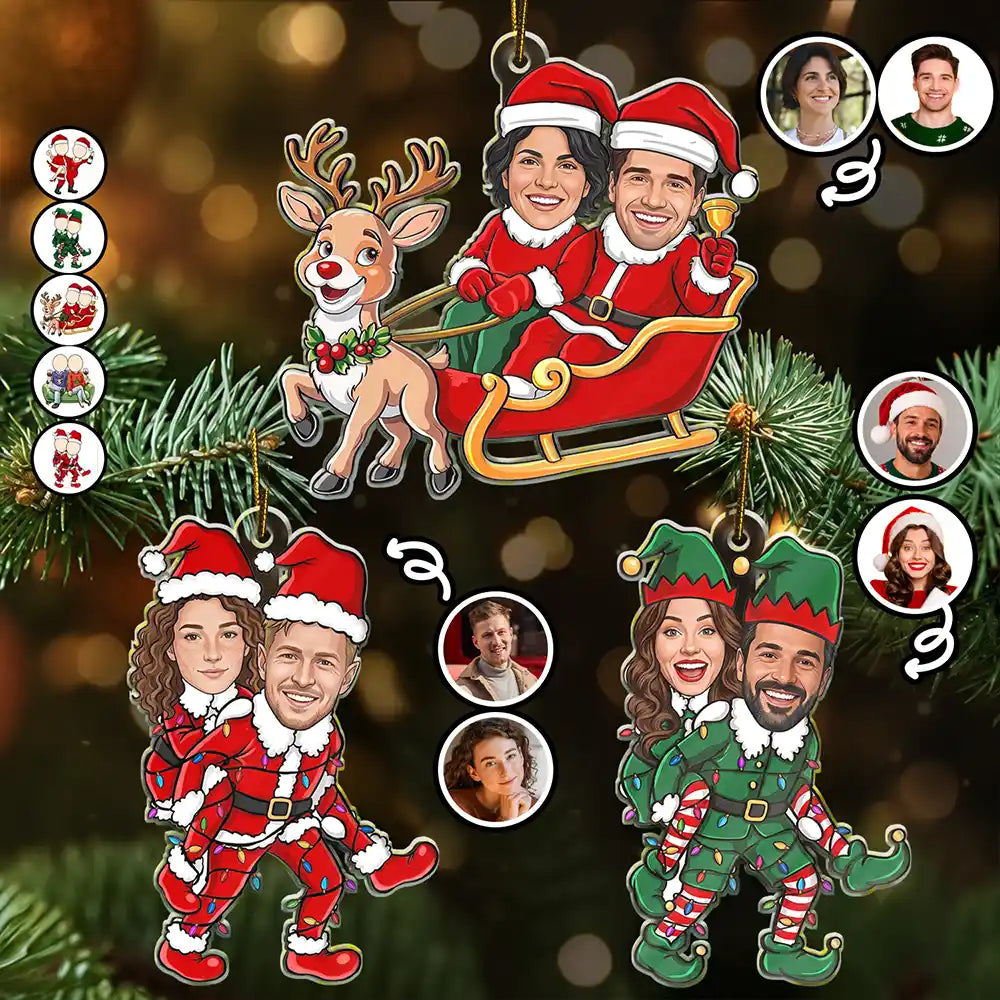 Art Design,Christmas,Custom Photo,Gift For Couples,Humorous,Old Couples,Photo - Christmas Character Cosplay Couple  - Funny Christmas Gift For Couples - Personalized Custom Photo Holiday Costumes Acrylic Ornament