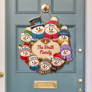 Christmas, Family, Happy, Icon - Christmas Decor For Family - Personalized Snowman Wreath Wood Sign