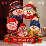 Christmas, Family, Grandparents, Happy, Icon - Christmas Decor For Grandparents - Personalized Snowman Wreath Light Box