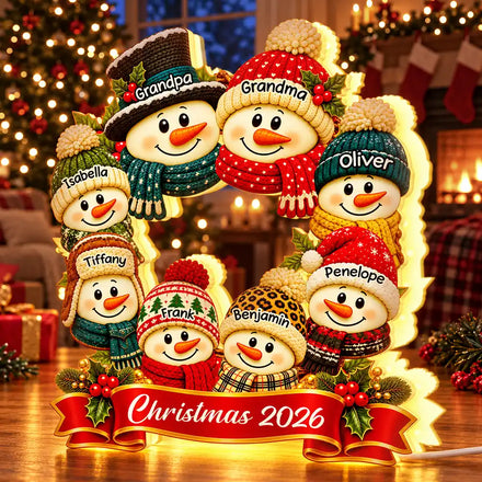 Christmas Decor For Grandparents - Personalized Snowman Wreath Light Box