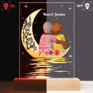 Love You To The Moon & Back - Gift For Grandma - Personalized Custom 3D Led Light Wooden Base