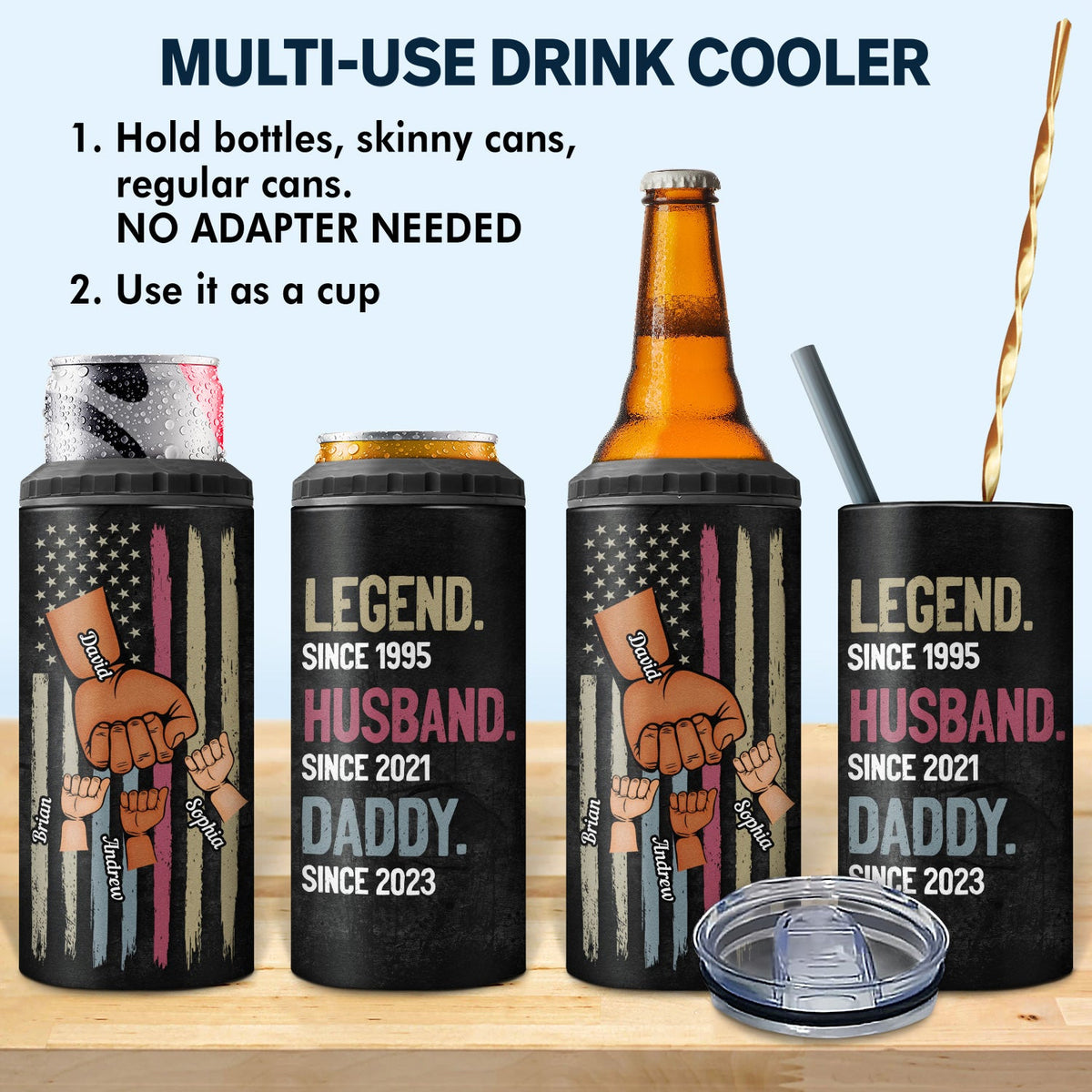 Legend Husband Daddy Fist Bump - Birthday, Loving Gift For Dad, Father, Grandfather, Grandpa - Personalized Custom 4 In 1 Can Cooler Tumbler