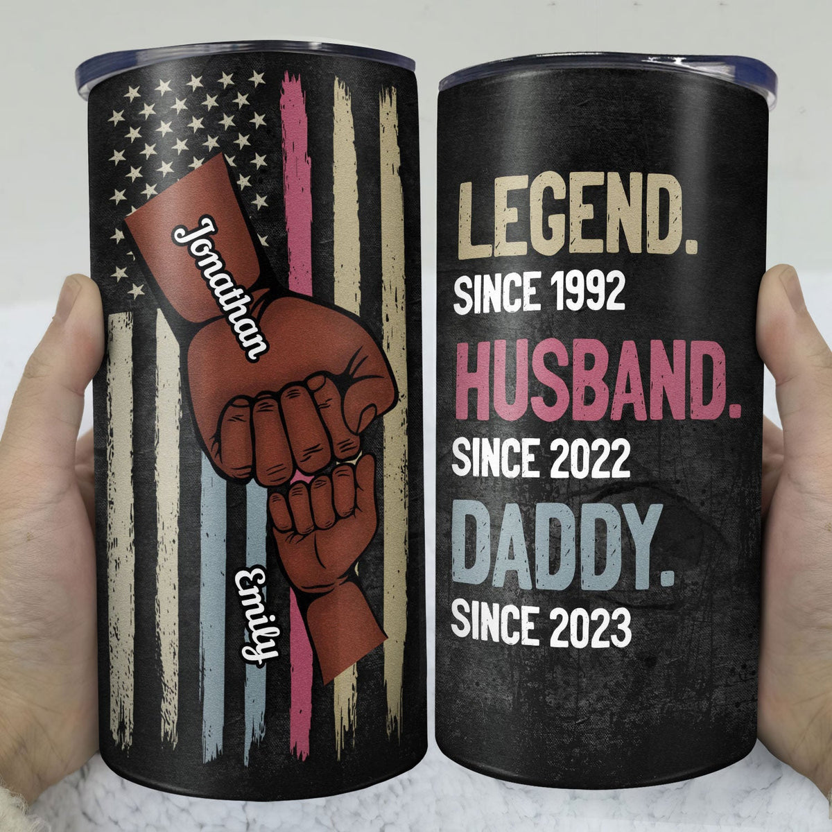 Legend Husband Daddy Fist Bump - Birthday, Loving Gift For Dad, Father, Grandfather, Grandpa - Personalized Custom 4 In 1 Can Cooler Tumbler