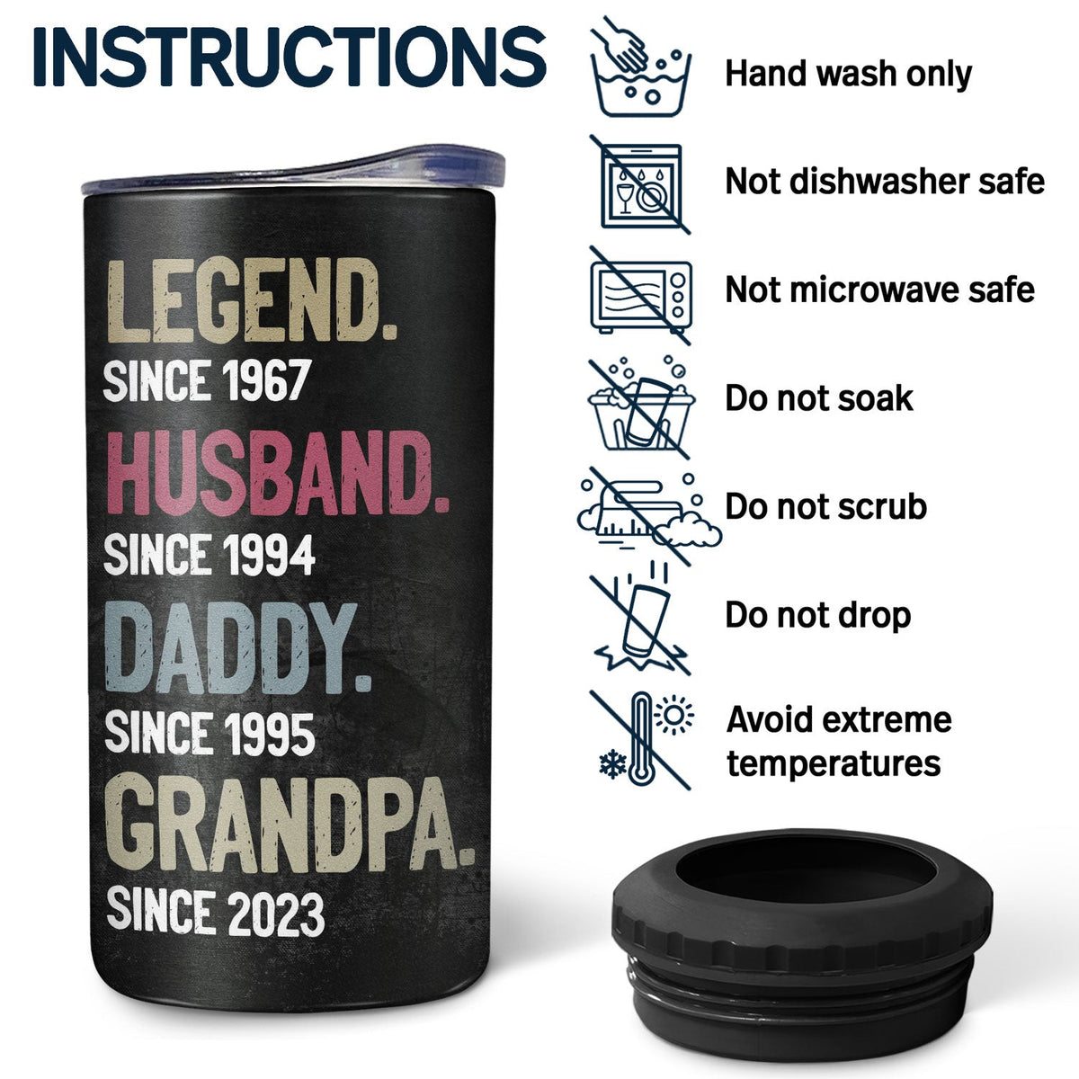 Legend Husband Daddy Fist Bump - Birthday, Loving Gift For Dad, Father, Grandfather, Grandpa - Personalized Custom 4 In 1 Can Cooler Tumbler