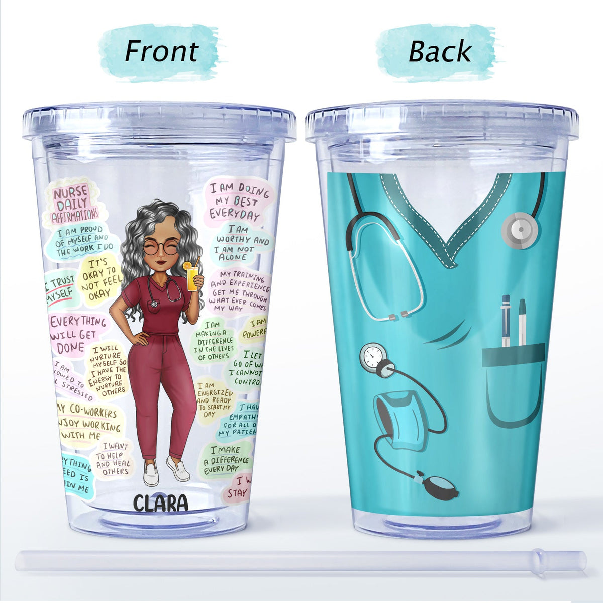 Nurse Daily Affirmation - Gift For Nurse - Personalized Acrylic Insulated Tumbler With Straw
