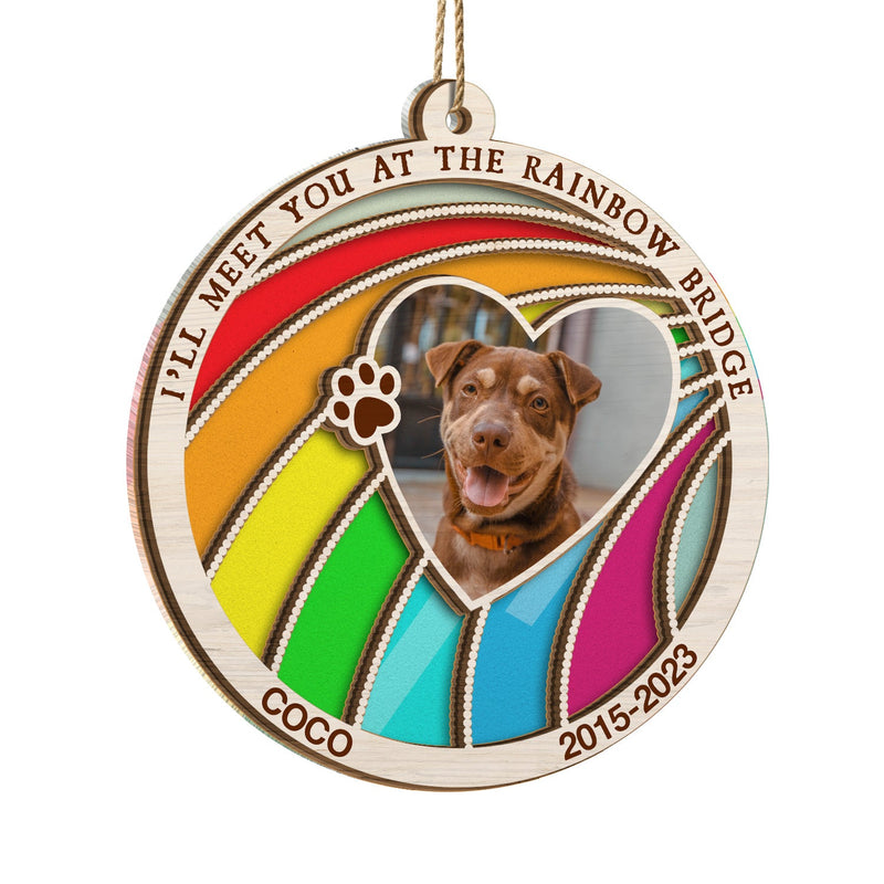 Custom Photo Dog Cat A Piece Of My Heart Is At The Rainbow Bridge - Pet Memorial Gift, Christmas Gift - Personalized Suncatcher Ornament
