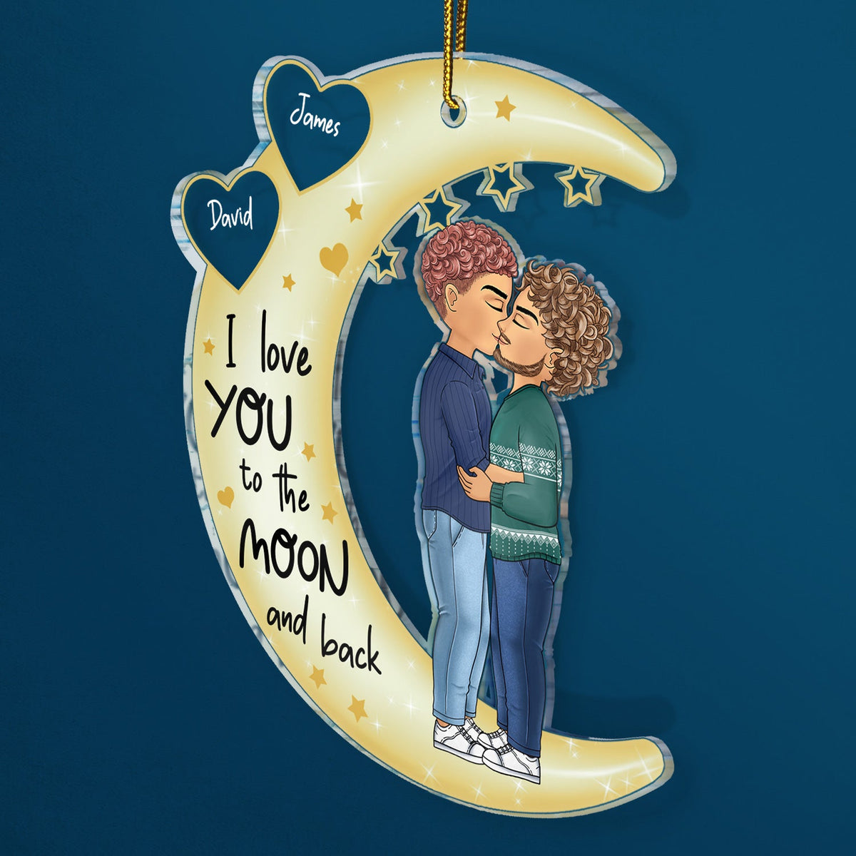 Love You To The Moon & Back Chibi Couple - Christmas Gift For Couples, Lovers, Wife, Husband, Girlfriend, Boyfriend - Personalized Cutout Acrylic Ornament