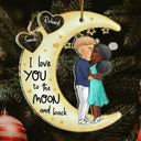 Love You To The Moon & Back Chibi Couple - Christmas Gift For Couples, Lovers, Wife, Husband, Girlfriend, Boyfriend - Personalized Cutout Acrylic Ornament