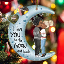 Love You To The Moon & Back Chibi Couple - Christmas Gift For Couples, Lovers, Wife, Husband, Girlfriend, Boyfriend - Personalized Cutout Acrylic Ornament