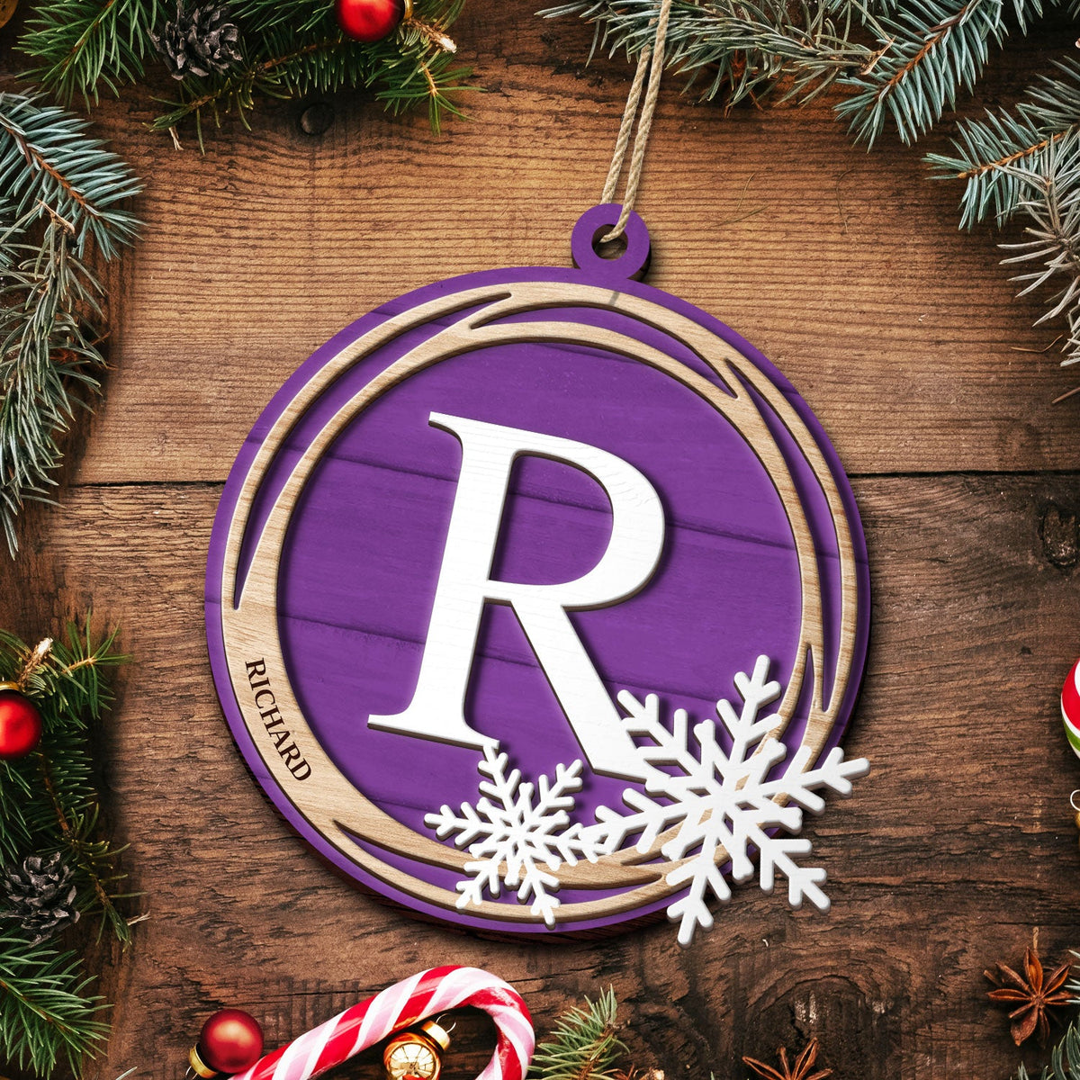 Family Monogram Alphabet - Christmas Gift For Family - Personalized 2-Layered Wooden Ornament