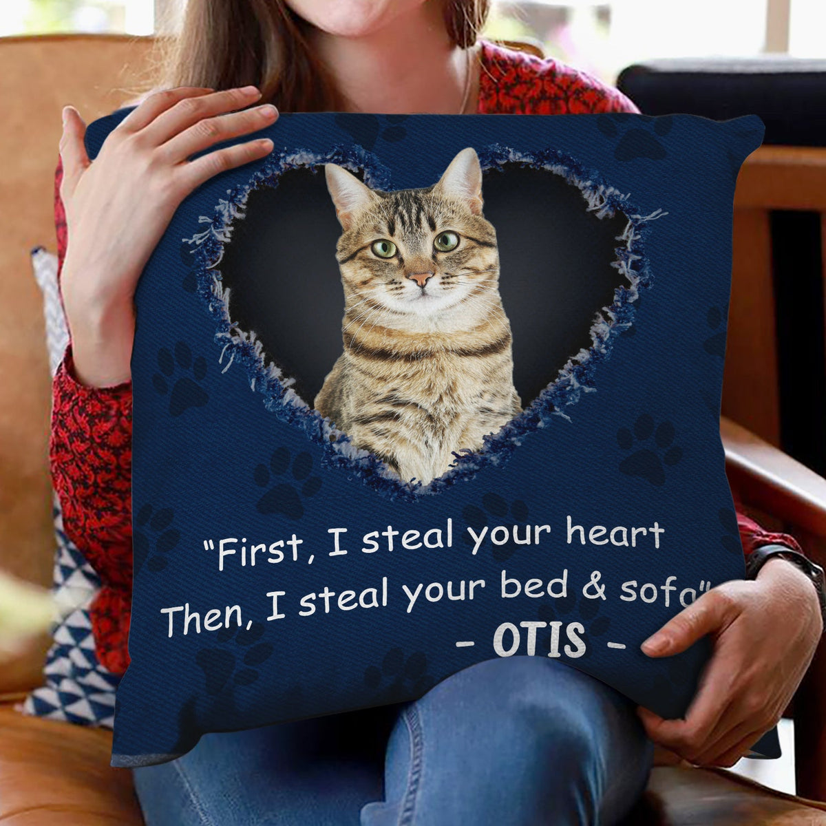 Custom Photo Dog Cat Steal Your Heart - Gift For Pet Lovers - Personalized Pillow