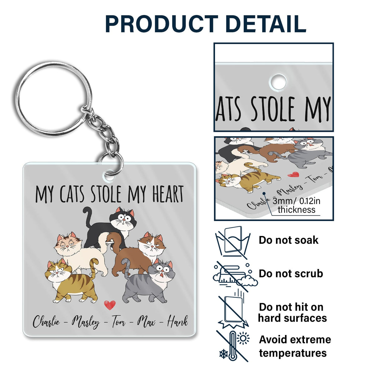 Funny Cartoon Cats Walking - Gift For Cat Lovers - Personalized Acrylic Keychain