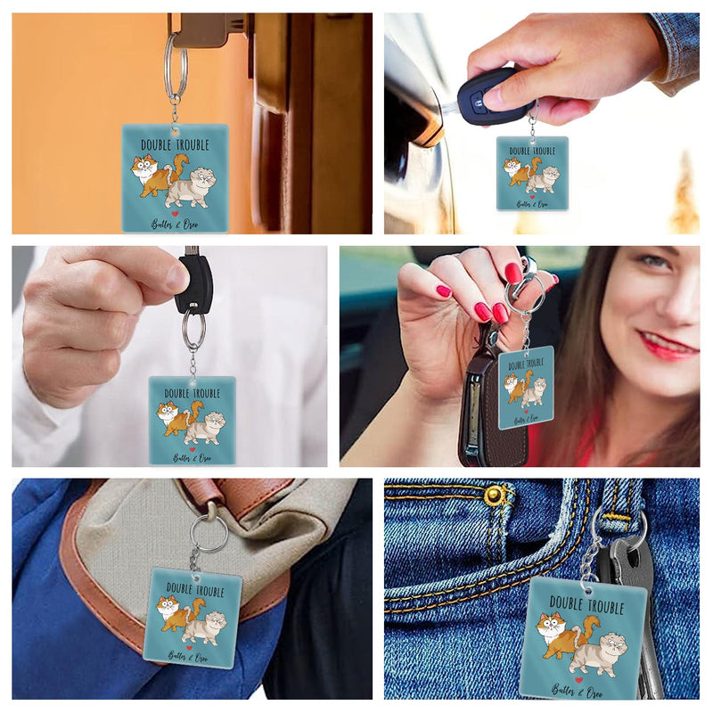 Funny Cartoon Cats Walking - Gift For Cat Lovers - Personalized Acrylic Keychain